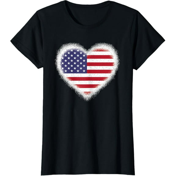 USA Heart Flag American Patriotic 4th Of July Women Girls T-Shirt100% pure cotton