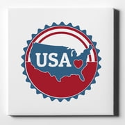 DistinctInk 10X10 Canvas Wall Art - USA Heart Seal Red White & Blue - 5/8 inch Gallery Wrapped, White Edge