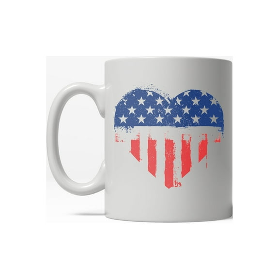 USA Heart Vintage American Flag United States Patriotic Ceramic Coffee Drinking Mug - 11oz