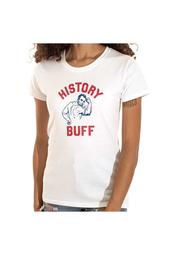 USA History Buff Abe Lincoln Joke Womens Slim Fit Graphic Tee Brisco Brands L