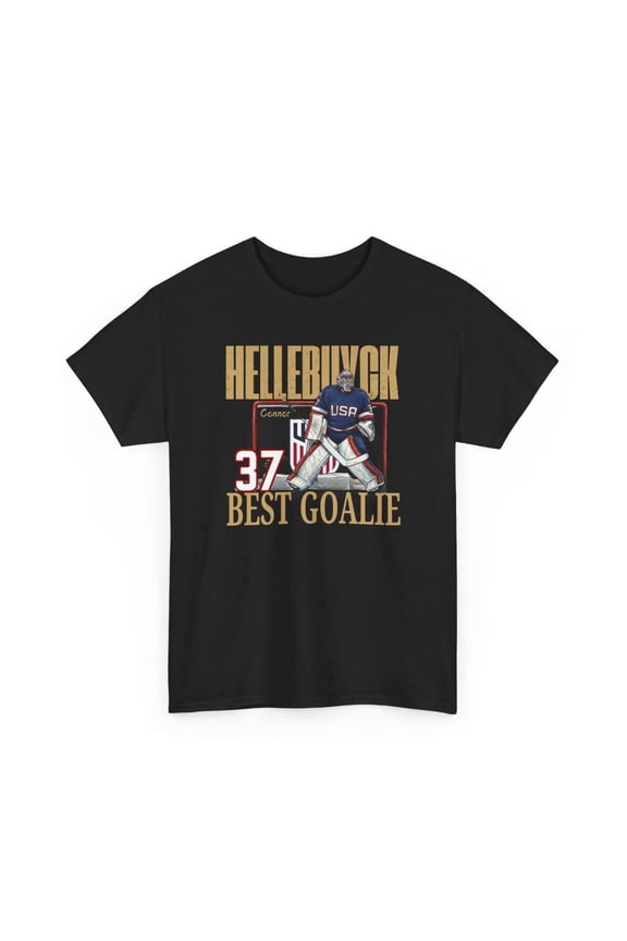 USA Hockey Fan Gear – Hellebuyck #37- Best Saves Unisex Heavy Cotton Tee-KTUSACH3703-Black-M