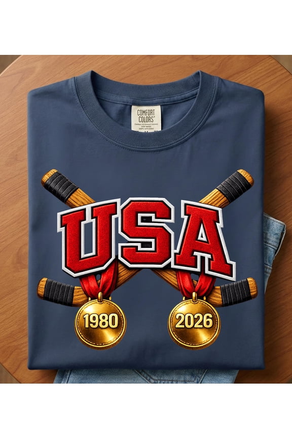 USA Hockey Gold Medal T-Shirt, Vintage 1980 & 2026 Winter Games Tee