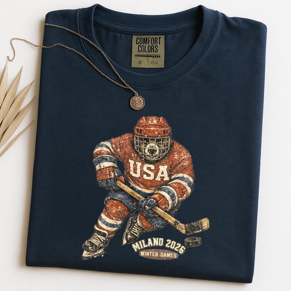 USA Hockey Teddy Bear 2026 Winter Games T-Shirt, Milano Ice Hockey Fan Graphic Design, Patriotic Sports Apparel, Comfort Colors Unisex Cotton T-Shirt, Size S-3XL