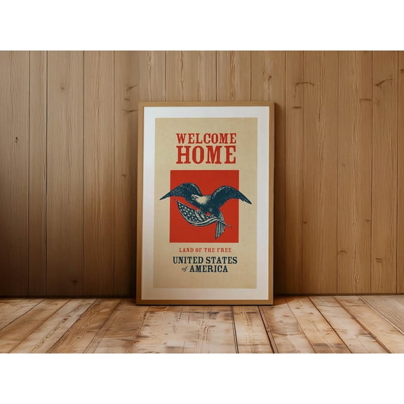 USA Home Retro Outdoors Welcome Lake House Art, Unframed Paper Poster 8x10in