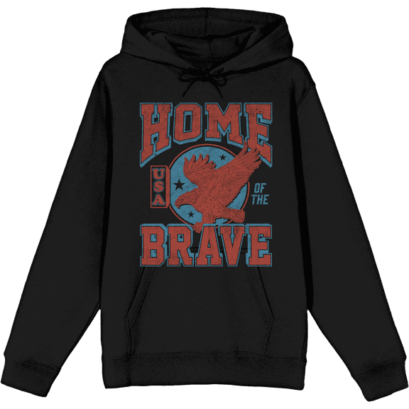 USA Home of the Brave Black Adult Long Sleeve Hoodie-Medium