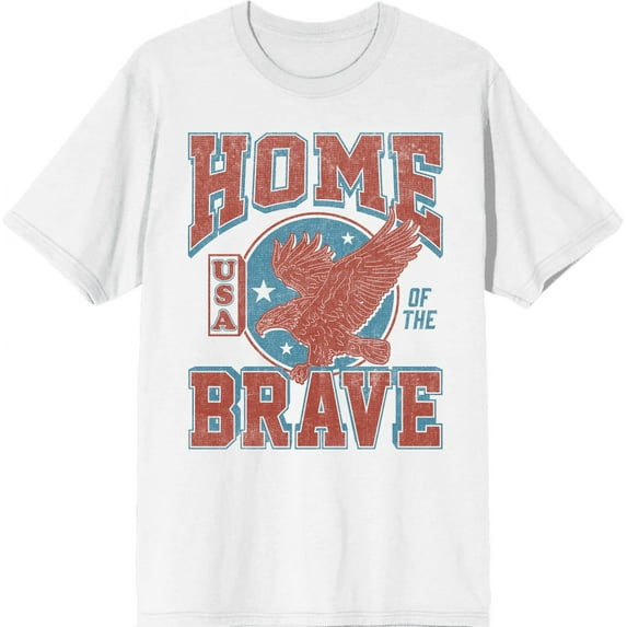 USA Home of the Brave Men's White Crew Neck Short Sleeve Tee-Small