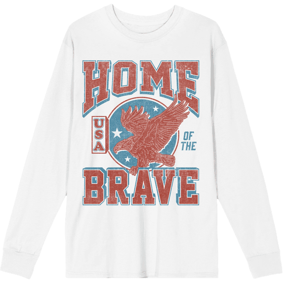 USA Home of the Brave White Adult Crew Neck Long Sleeve Tee-Medium