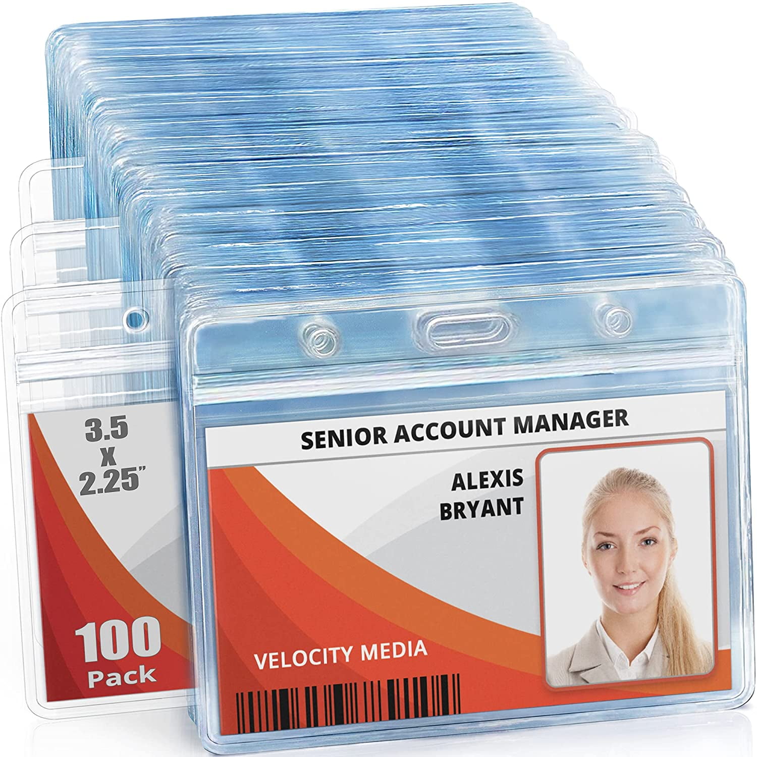 -USA Horizontal ID Name Badge Holder (Clear, 3.5x2.25 Inches, 100 Pack), Waterproof and Resealable Plastic Card Holders