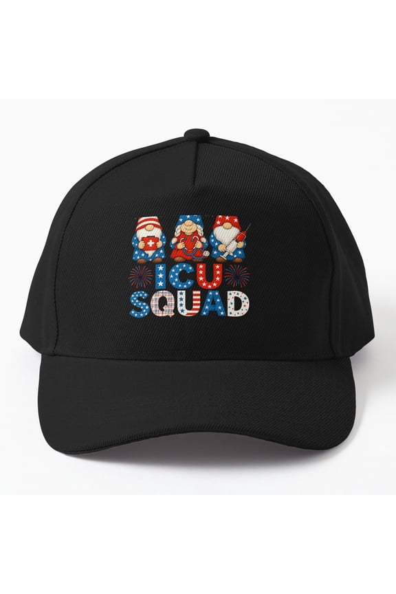 USA ICU Nurse Squad Baseball Cap, American Flag Fourth of July Medical Design Hat