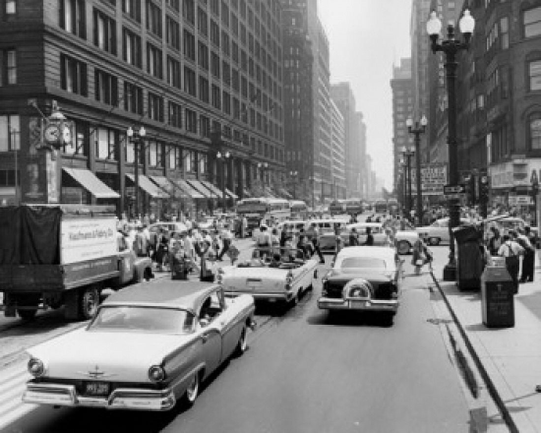 USA Illinois Chicago Buildings along road Canvas Art - (24 x 36)