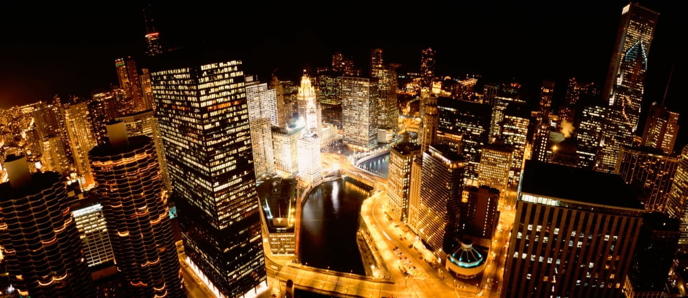 USA Illinois Chicago Chicago River High angle view of the city at night Canvas Art - Panoramic Images (36 x 12)