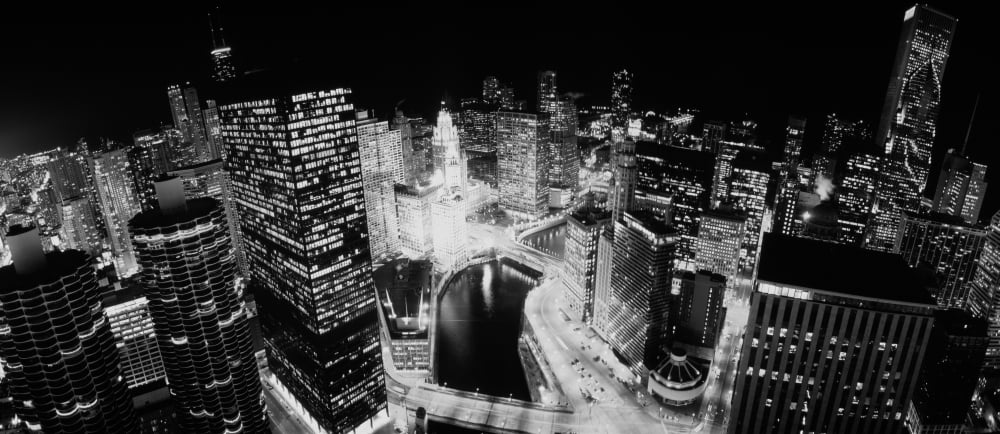 USA Illinois Chicago Chicago River High angle view of the city at night Canvas Art - Panoramic Images (6 x 15)