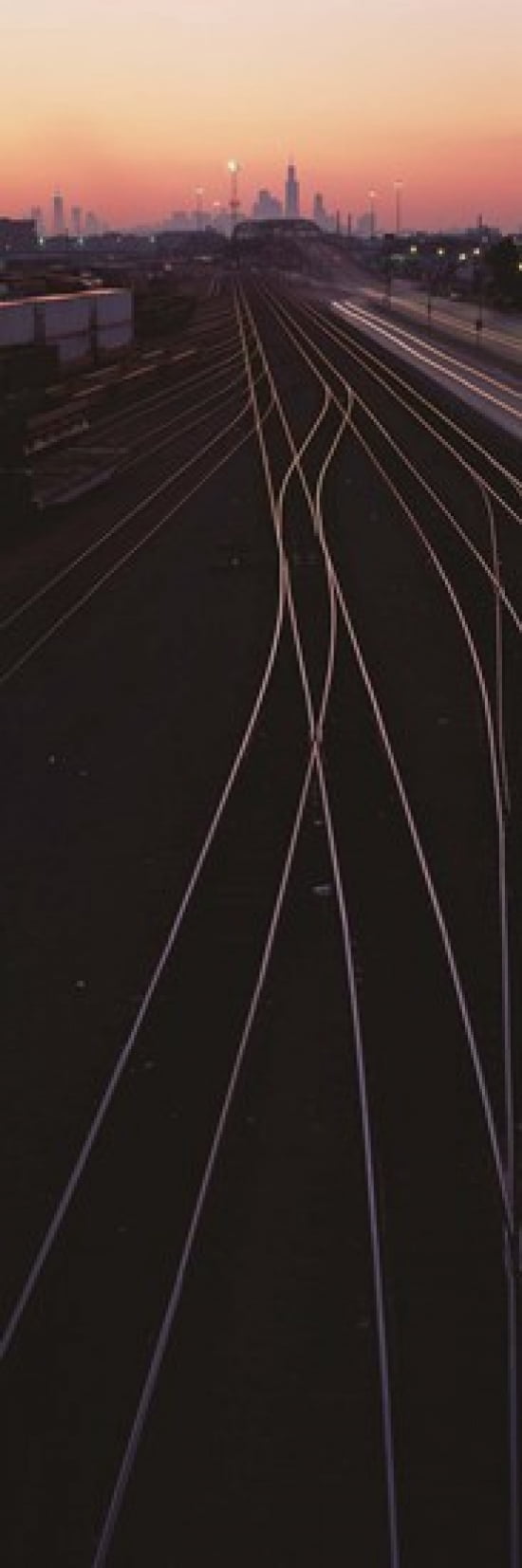 USA Illinois Chicago Cicero Railroad tracks at dawn Canvas Art - Panoramic Images (36 x 12)