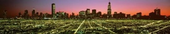 USA Illinois Chicago High angle view of the city at night Canvas Art - Panoramic Images (38 x 8)