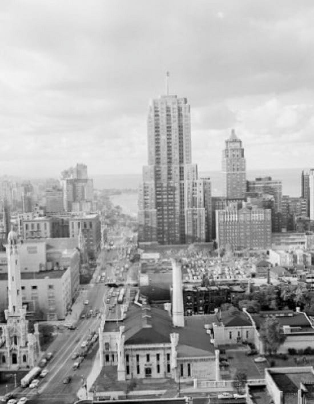 USA Illinois Chicago Illinois old Water Tower on Northern Michigan Boulevard with Palmolive building in background Canvas Art - (24 x 36)