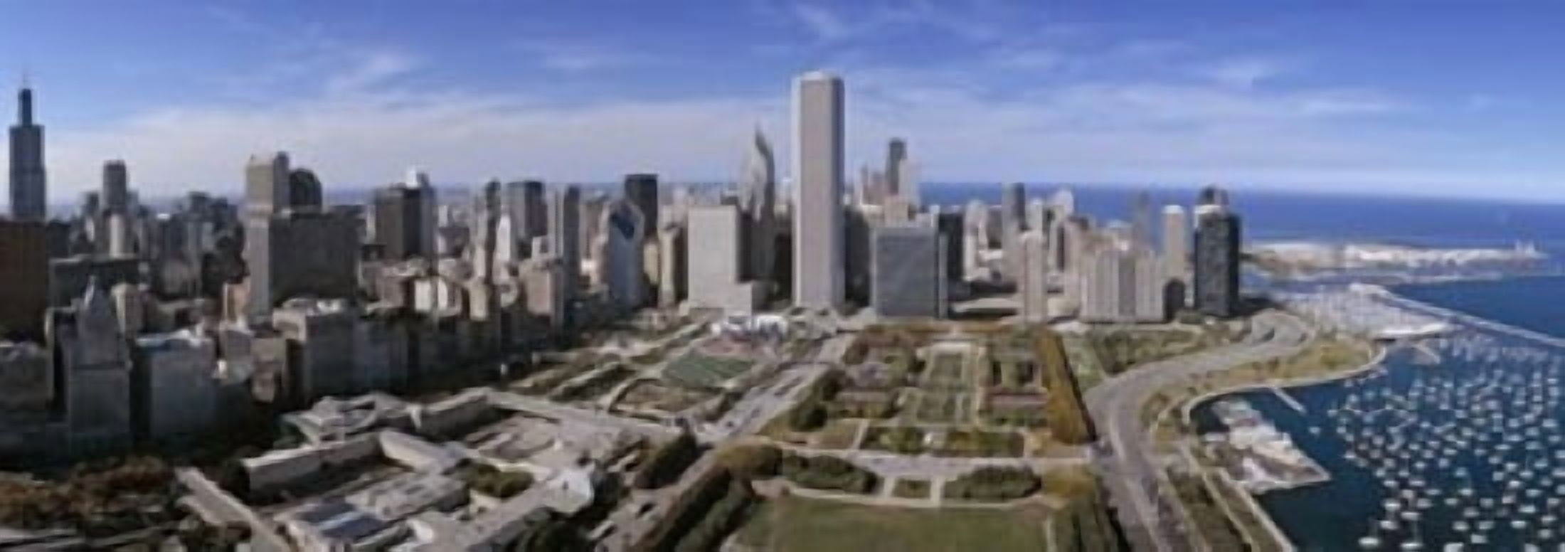 USA Illinois Chicago Millennium Park Pritzker Pavilion aerial view of a city Canvas Art - Panoramic Images (36 x 13)
