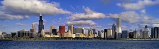 USA Illinois Chicago Panoramic view of an urban skyline by the shore Canvas Art - Panoramic Images (36 x 12)