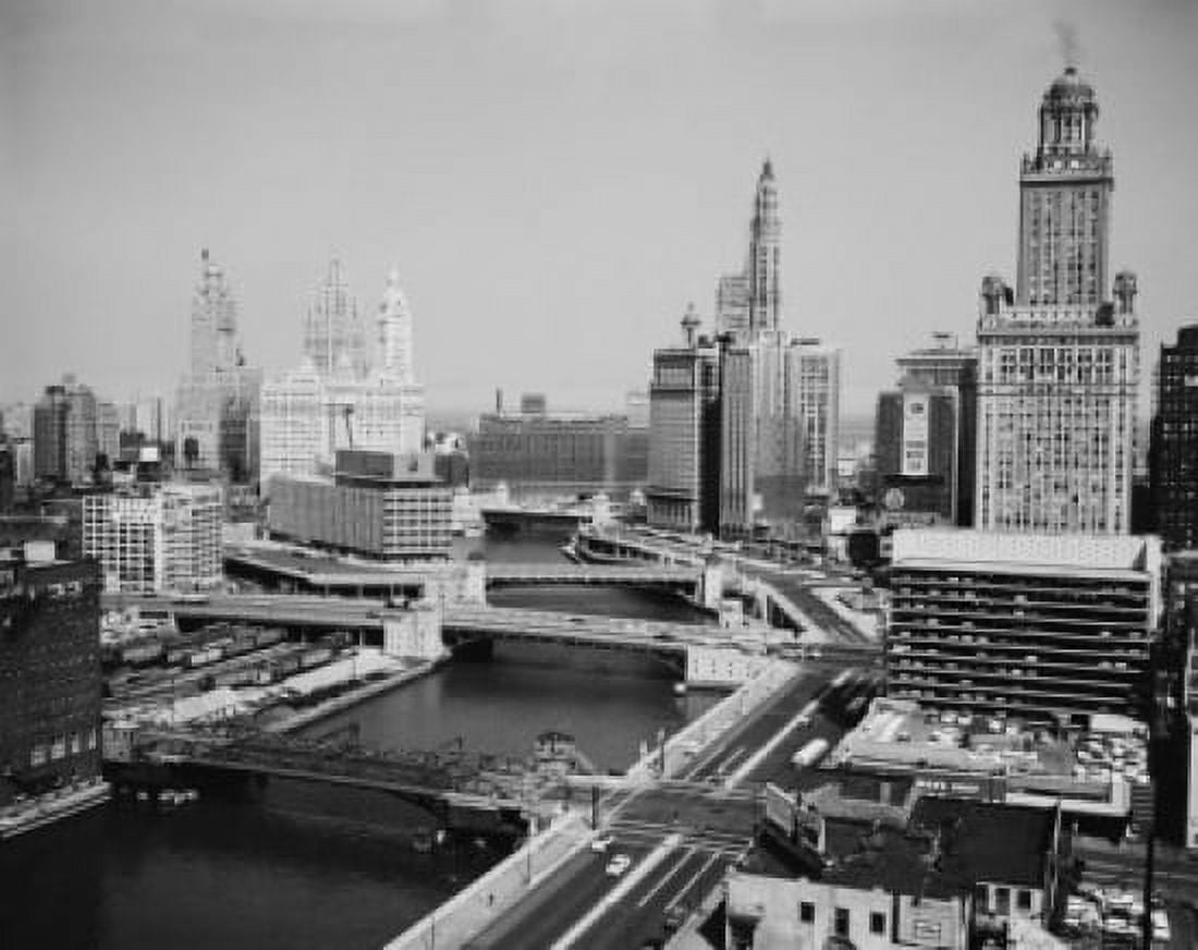 USA Illinois Chicago View of East Chicago river and Wacker Drive Canvas Art - (18 x 24)