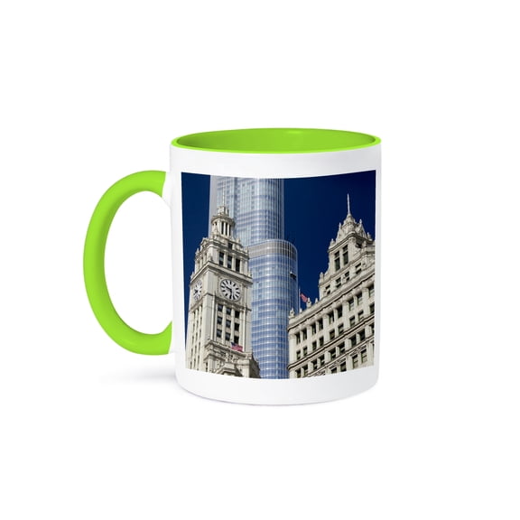 3dRose, USA, Illinois, Chicago, Wrigley clock tower - US14 CMI0040 - Cindy Miller Hopkins, 15oz Two-Tone Green Mug