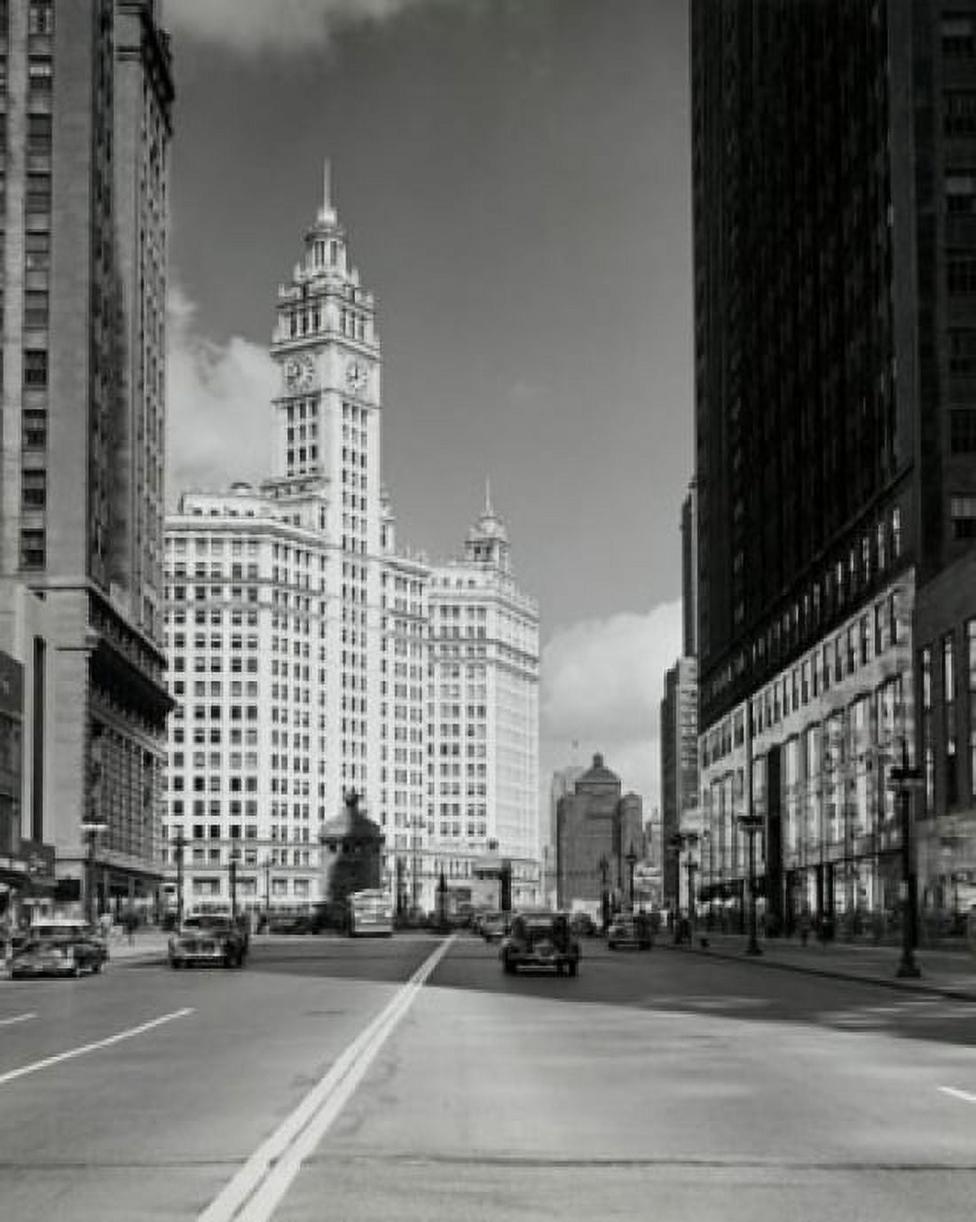 USA Illinois Chicago buildings along street Canvas Art - (18 x 24)