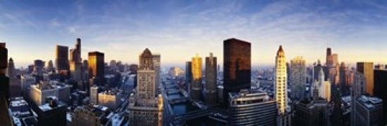 USA Illinois Chicago sunrise Canvas Art - Panoramic Images (36 x 12)