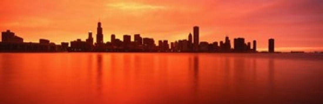 USA Illinois Chicago sunset Canvas Art - Panoramic Images (18 x 6)