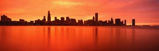 USA Illinois Chicago sunset Canvas Art - Panoramic Images (36 x 12)
