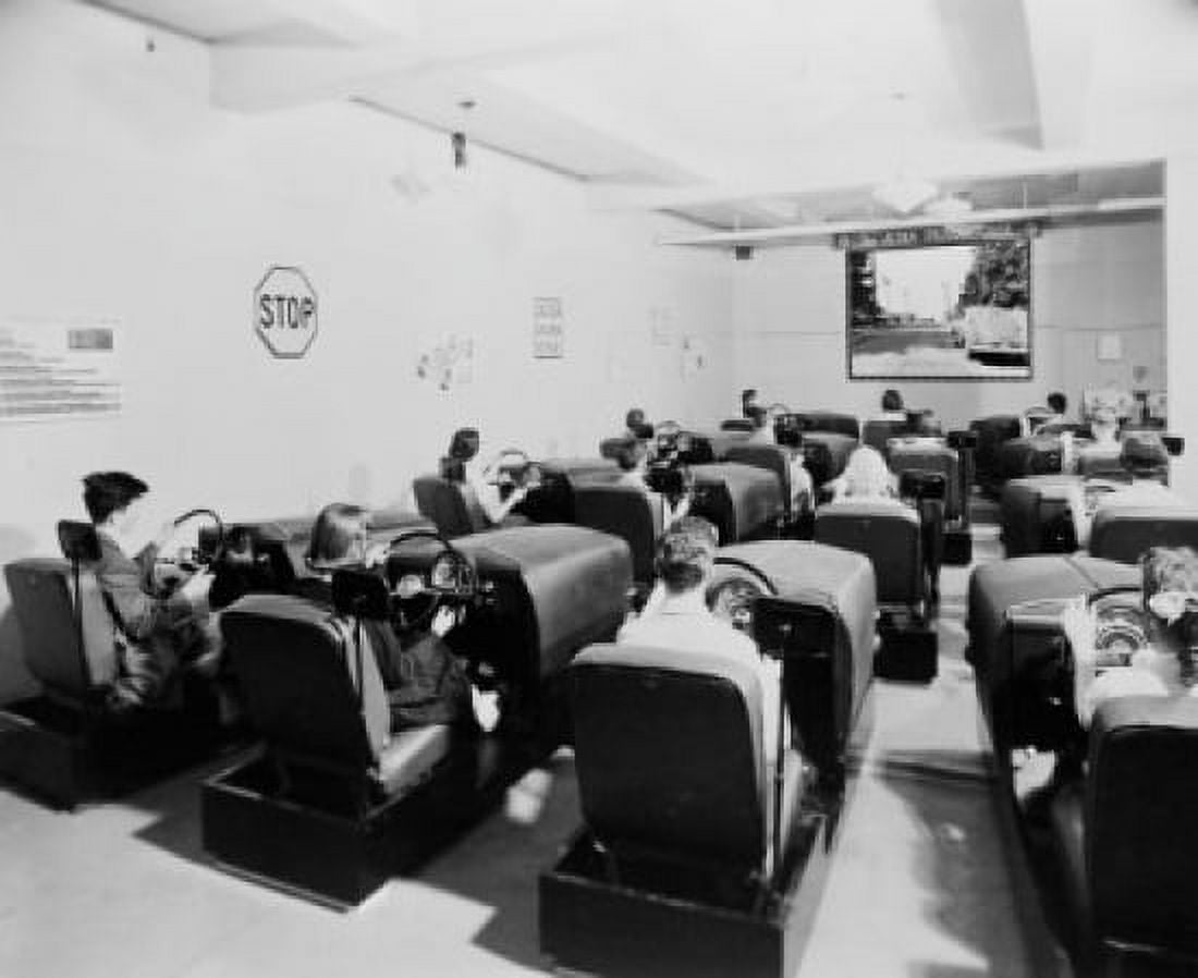 USA Illinois Oak Park Forest High School Group of teenagers learning to drive in driver training class Canvas Art - (18 x 24)