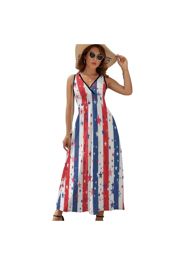 USA Independence Day Dress Fashion Boho Beach Long Dresses Female Party Printed Maxi Dress