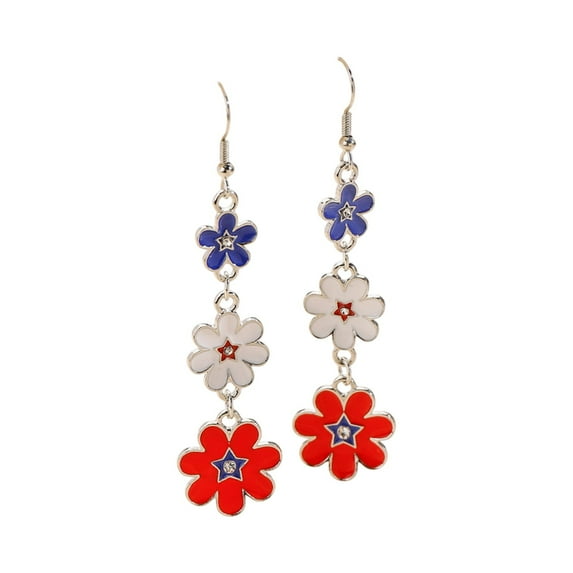 USA Independence Day Flower Earrings Multicolored Women's Patriotic Red White Blue Festive Jewelry, Lightweight Creative Fashion Dangles for July 4th Celebrations & Parties
