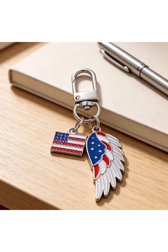 USA Independence Day Keychain, Patriotic Flag Rhinestone Key Chain for 4th July, American Enamel Alloy Car Charm for Bag Purse, Small Gift for Women Men