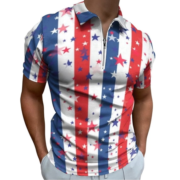 USA Independence Day Men Zipper T-shirt Summer Casual Short Sleeve T-shirt Top