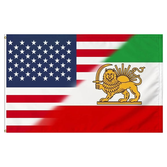 USA and Iran Lion and Sun Combo Flag - 3x5 ft Premium Polyester United States & Persian Imperial Flag for Indoor Outdoor Decor, Vivid Color, Fade Resistant with Brass Grommets