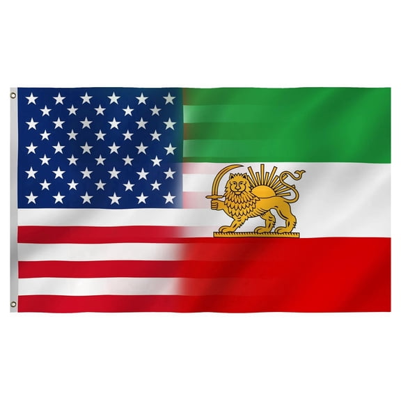 USA and Iran Lion and Sun Combo Flag - 3x5 ft Premium Polyester United States & Persian Imperial Flag for Indoor Outdoor Decor, Vivid Color, Fade Resistant with Brass Grommets