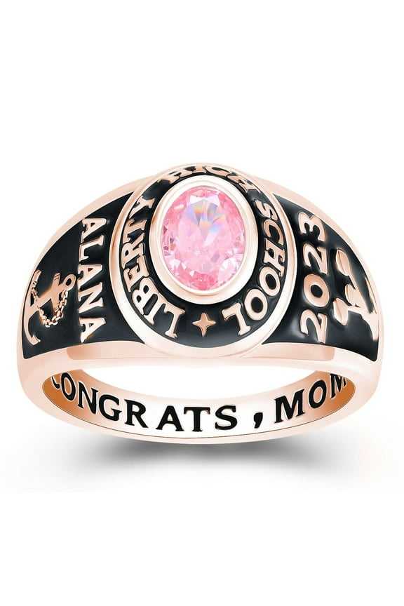 USA Jour Nouveau Customized Class Rings for Women High School or College Graduation Ring-Rose Gold Plated Sterling Silver