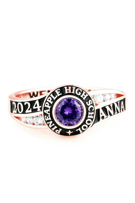 USA - Customized Class Ring by Jour Nouveau Jewelry, Sterling Silver class rings for high school or college graduation gifts-Rose Gold Plated Sterling Silver
