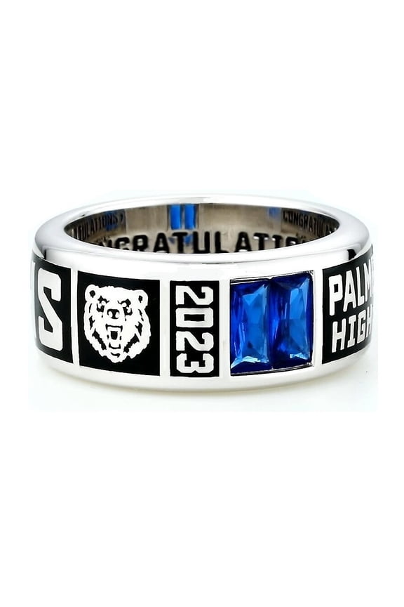 USA Jour Nouveau Jewelry Customizable Men's Band Class Ring for Graduation - Platinum Plated Sterling Silver