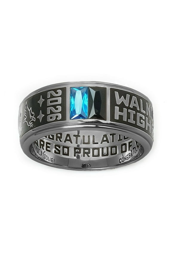 USA Jour Nouveau Jewelry Customized Band Class Ring for Men, Personalized Graduation Gift, Class Ring Band- Gun Black Plated Sterling Silver