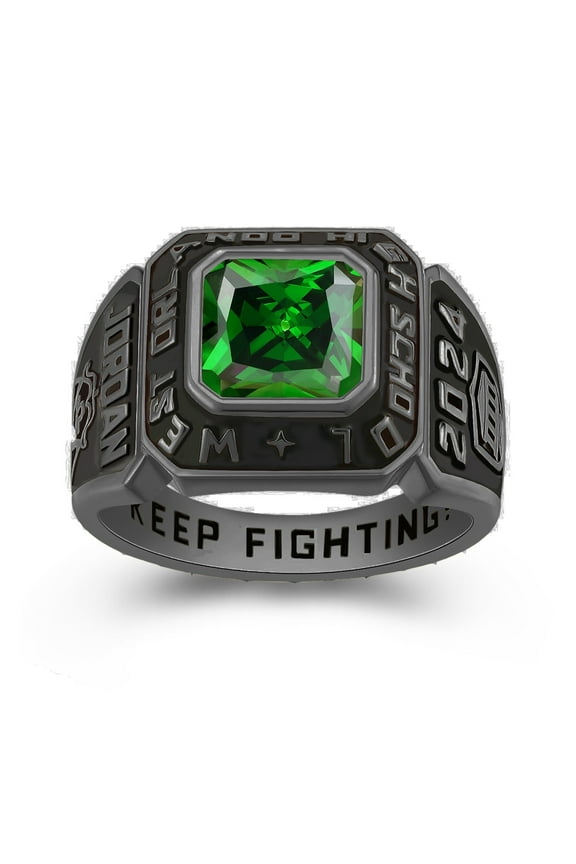 USA Jour Nouveau Jewelry Customized Class Ring for Men, Personalized Graduation Gift, Men's Square Ring - Gun Black Plated Sterling Silver