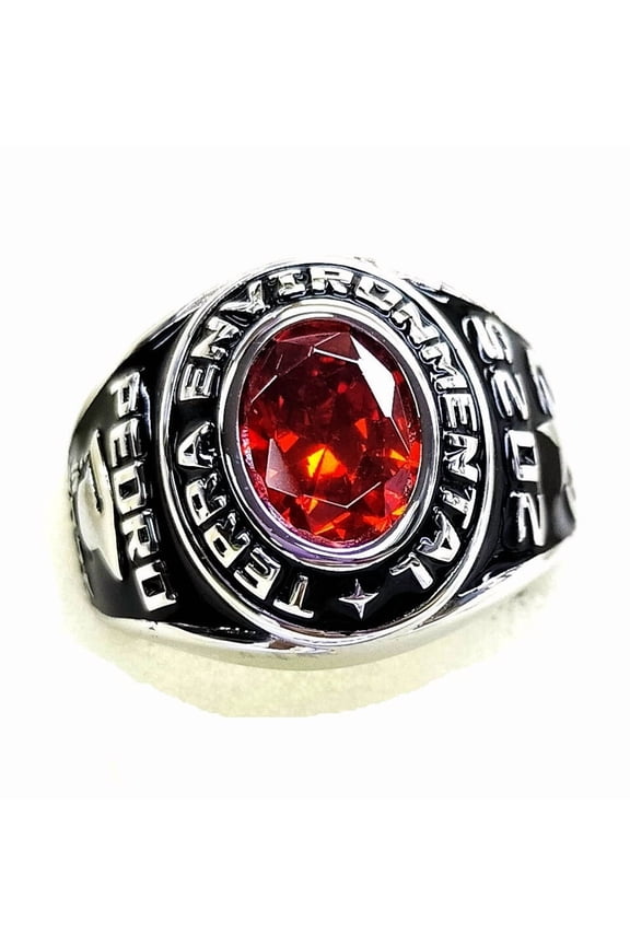 USA Jour Nouveau Jewelry Personalized Class Ring for Men, Customized Graduation Gift, Classic Oval Men's Class Ring - Platinum Plated Sterling Silver