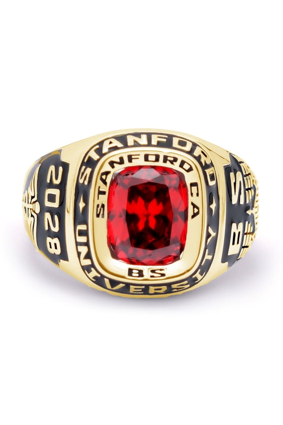 USA Jour Nouveau Jewelry Personalized Class Ring for Men, Customized Graduation Gift, Deluxe Men's Class Ring - Gold Plated Sterling Silver