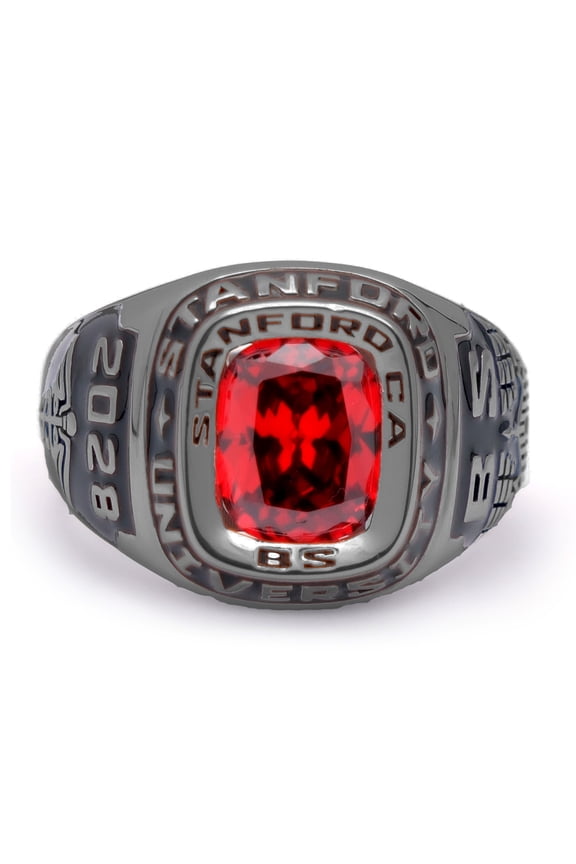 USA Jour Nouveau Jewelry Personalized Class Ring for Men, Customized Graduation Gift, Deluxe Men's Class Ring - Gun Metal Plated Sterling Silver