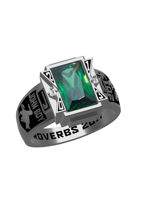 USA Jour Nouveau Jewelry Personalized Vintage Class Ring for Men, Customized Graduation Gift Jewelry- Gun Metal Plated Sterling Silver