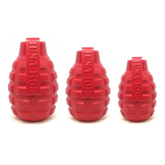 USA-K9 by SodaPup - Natural Rubber Grenade Chew Toy - Treat Dispenser - Slow Feeder - Aggressive Chewers - Guaranteed Tough - Red -