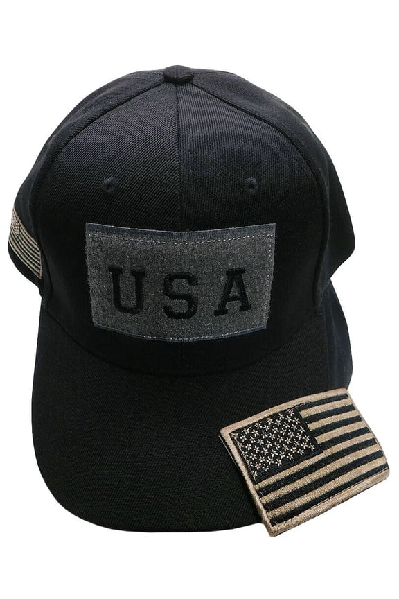 USA Khaki / Black Flag Detachable Patch "USA" Black Embroidered Hat Cap