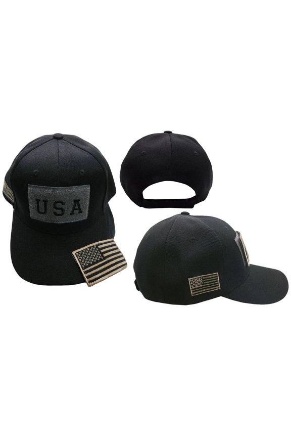 USA Khaki / Black Flag Detachable Patch "USA" Black Embroidered Hat Cap