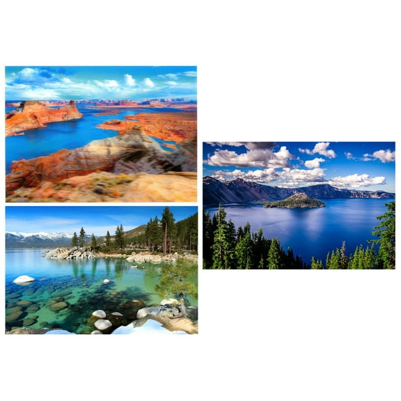 USA LAKES: 3 Lenticular 3D Postcard Greeting Cards - Lake Powell, Lake Tahoe & Crater Lake