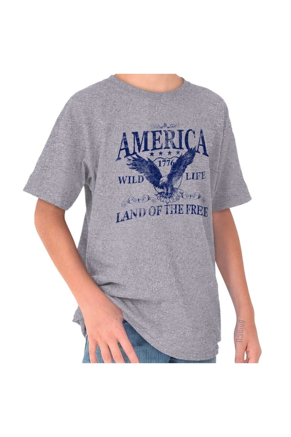 USA Land of the Free Patriotic Eagle Crewneck T Shirts Boy Girl Teen Brisco Brands L