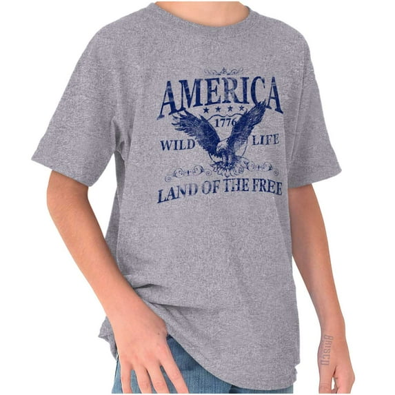 USA Land of the Free Patriotic Eagle Crewneck T Shirts Boy Girl Teen Brisco Brands S