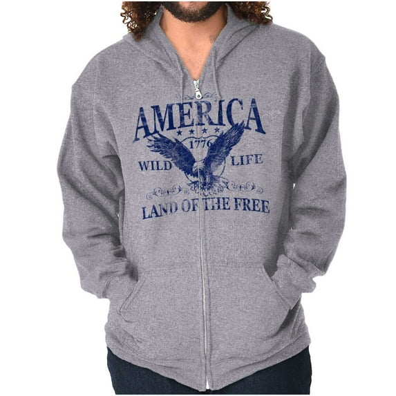 USA Land of the Free Patriotic Eagle Unisex Fleece Graphic Zip Up Hoodie Brisco Brands 3X